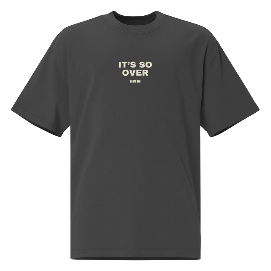 Supplier mockup of the Faded Black It’s So Over / We’re So Back heavyweight tee, front view, showing the oversized silhouette.