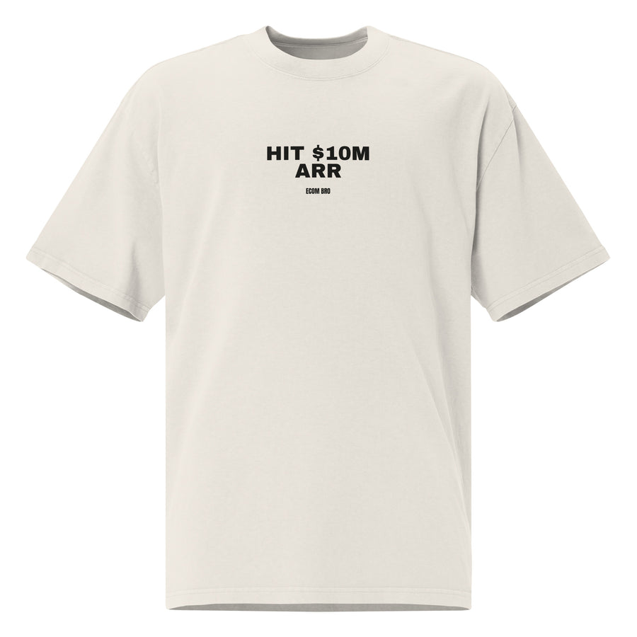 Supplier mockup of the Faded Bone Hit $10M ARR heavyweight tee, front view, showing the oversized silhouette.