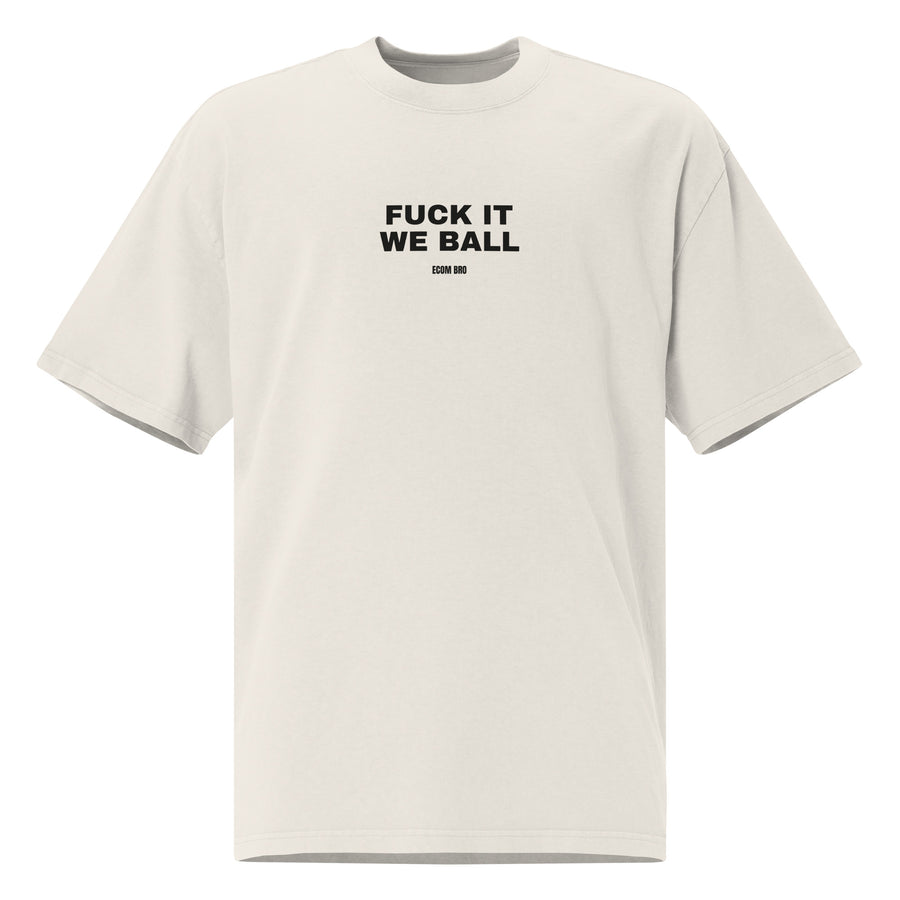 Supplier mockup of the Faded Bone Fuck It, We Ball heavyweight tee, front view, showing the oversized silhouette.