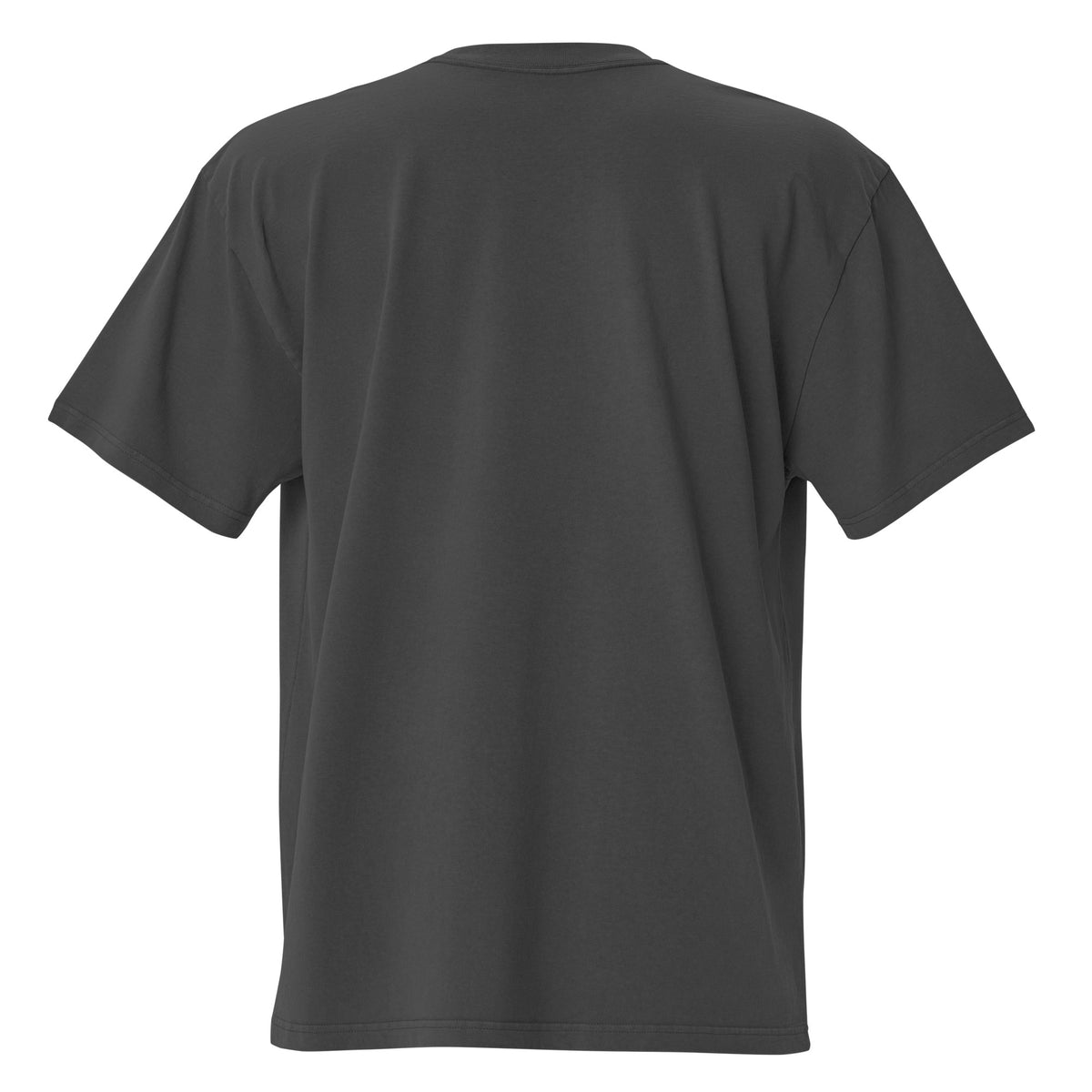 Supplier mockup of the Faded Black Make the Logo Bigger heavyweight tee, back view, showing the oversized silhouette.