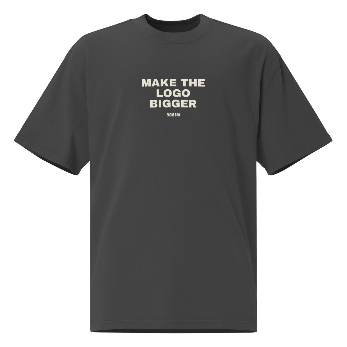 Supplier mockup of the Faded Black Make the Logo Bigger heavyweight tee, front view, showing the oversized silhouette.