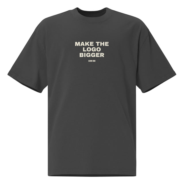 Supplier mockup of the Faded Black Make the Logo Bigger heavyweight tee, front view, showing the oversized silhouette.