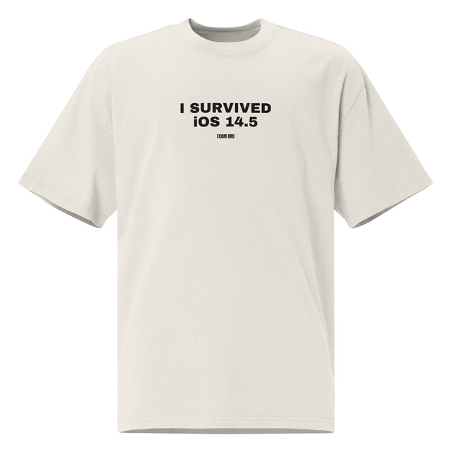 Supplier mockup of the Faded Bone I Survived iOS 14.5 heavyweight tee, front view, showing the oversized silhouette.