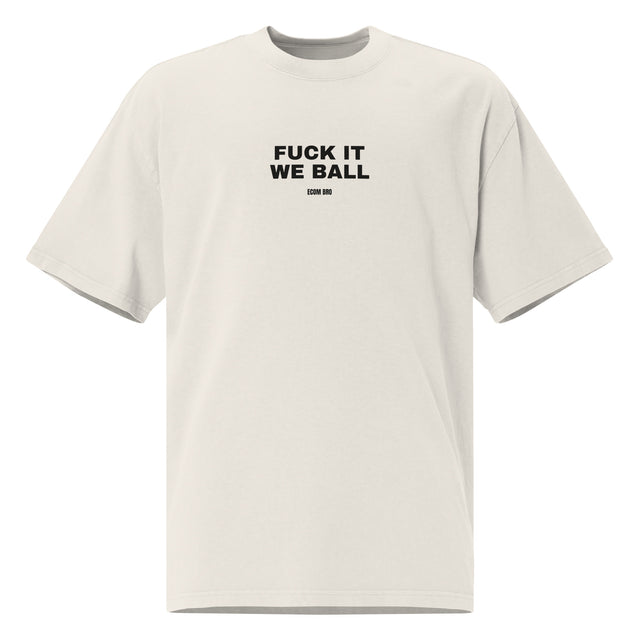 Supplier mockup of the Faded Bone Fuck It, We Ball heavyweight tee, front view, showing the oversized silhouette.